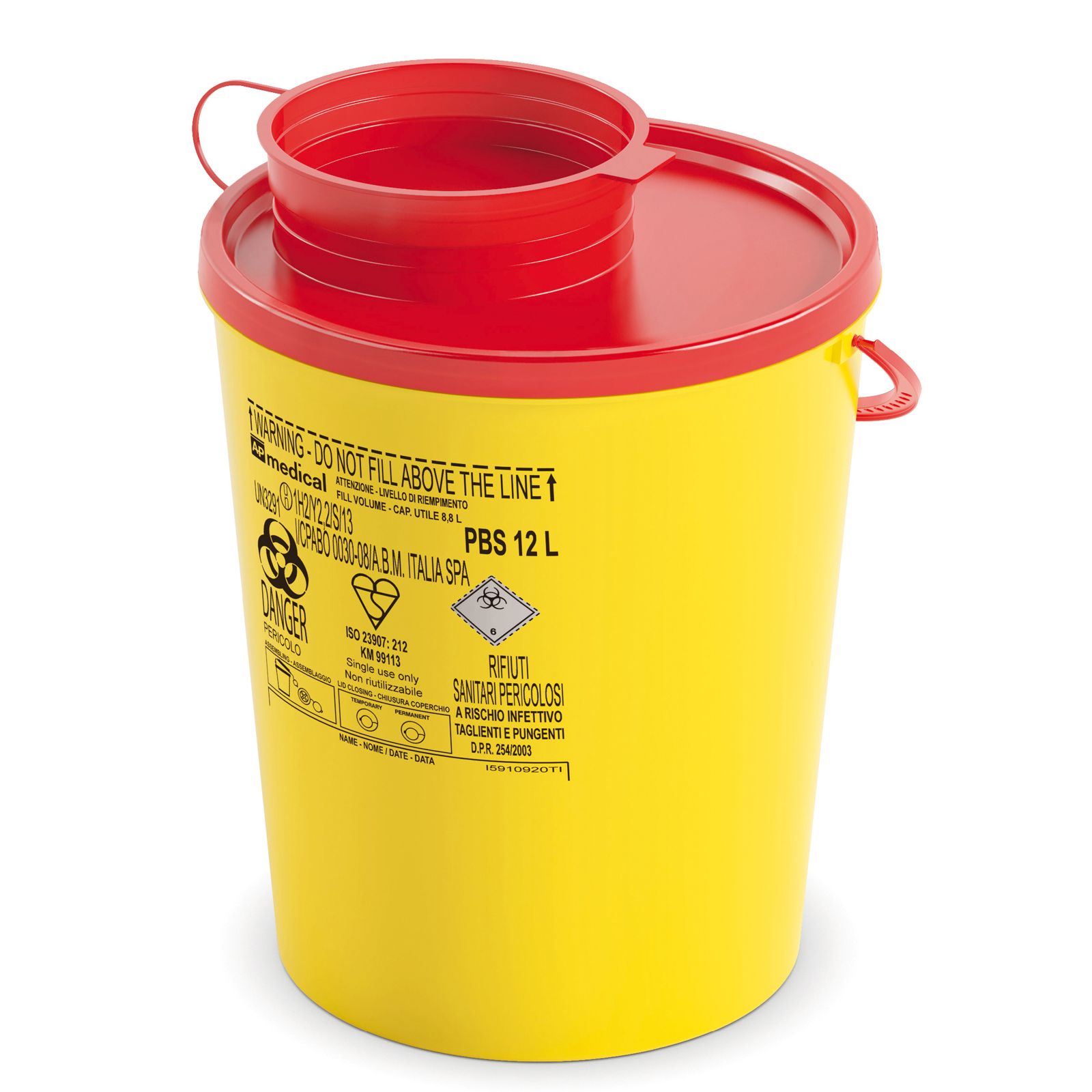 PBS Контейнер для збору та утилізації голок і медичних відходів ємкість 12 л. (з PP, круглий)